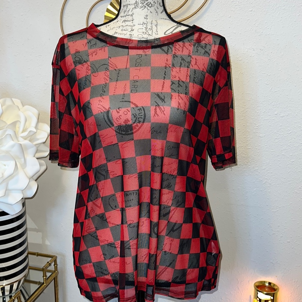 Black and red checkered top